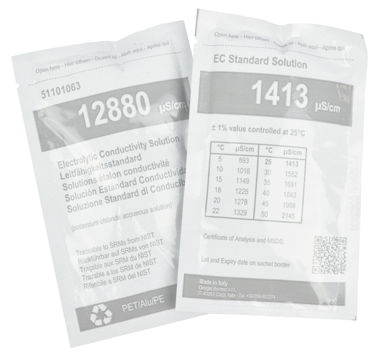 Disolución patrón conductividad 1413 µS/cm, sobres de 25ml